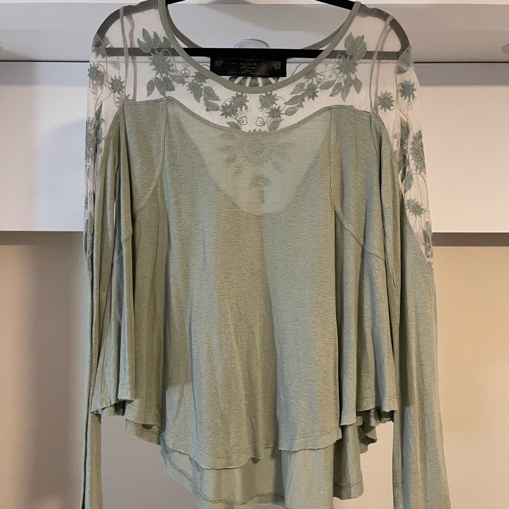 Free People Lace Sheer Green Top